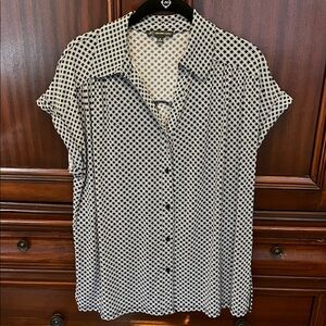 Adrianna Papell navy blue and White Button Down Shirt
